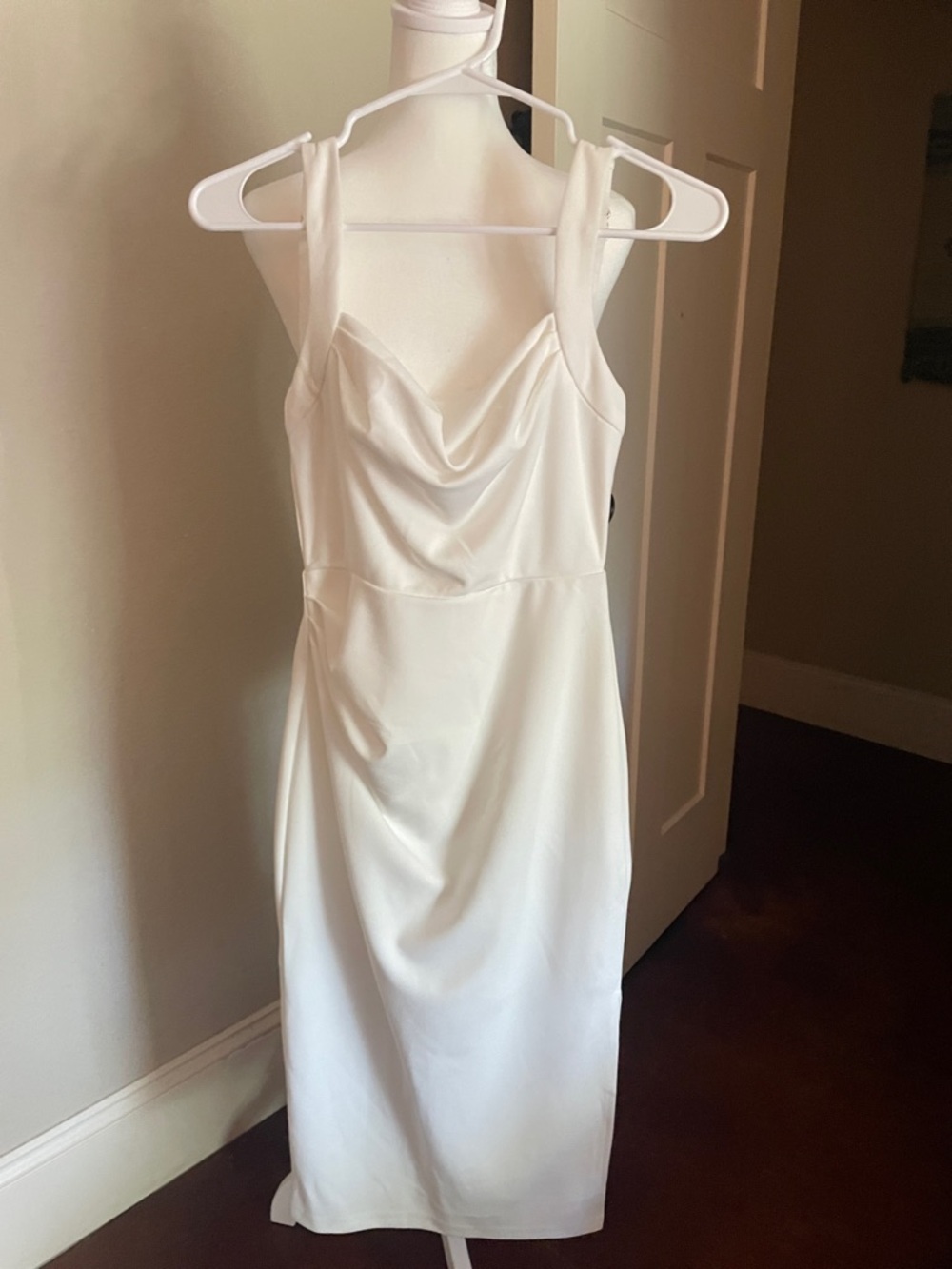 Selfie Leslie White Cowl Midi Dress with Wide Straps